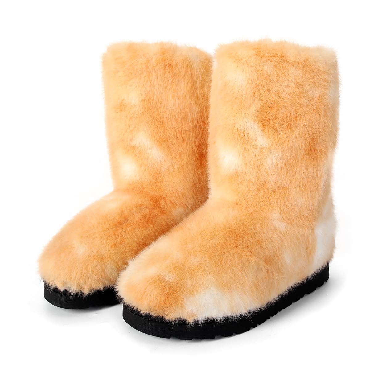 Eosxrp Furry Faux Fur Boots Women's Winter Shoes Woman Fluffy Warm Snow Boots Mid-Calf Comfortable Outdoor Flat