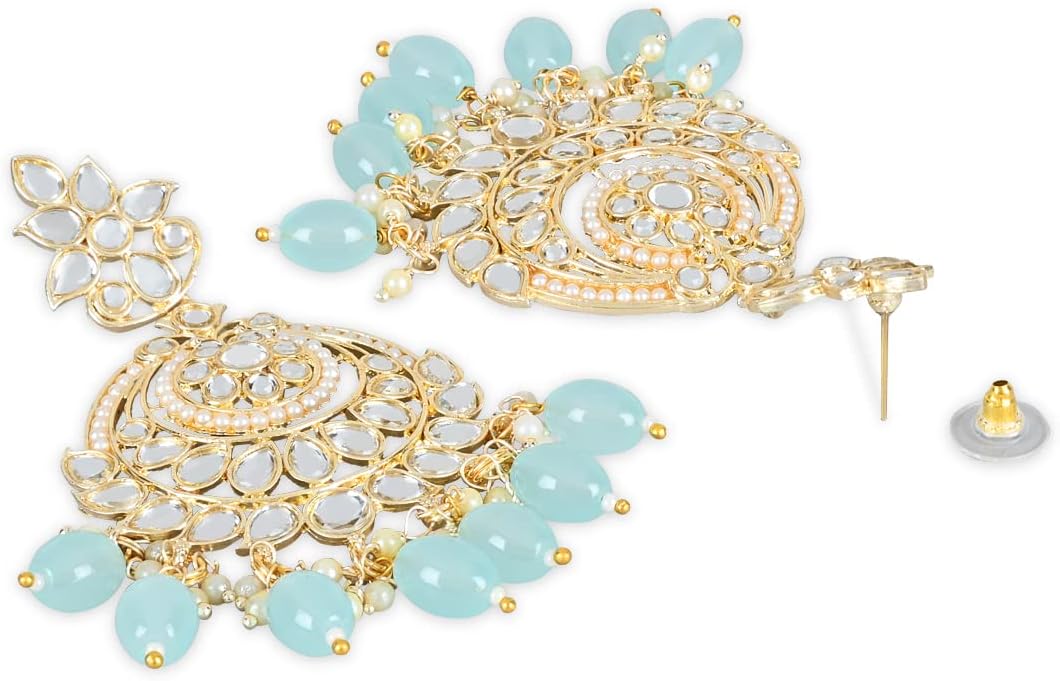I Jewels Gold Plated Indian Wedding Bollywood Handcrafted Pearl Kundan Beaded Earrings for Women (E3019-20)