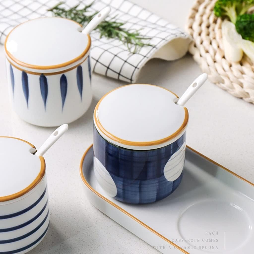 Condiment Jar Spice Container,Ceramic Seasoning Combination Set Sugar and Salt, Household Storage Box,