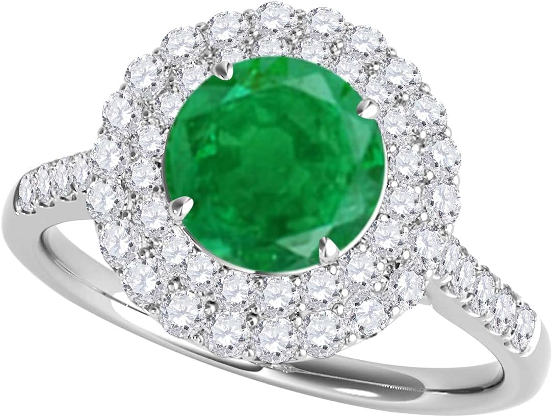1.45 Carat Halo Emerald And Diamond Bridal Set 4-prong 14k White Gold