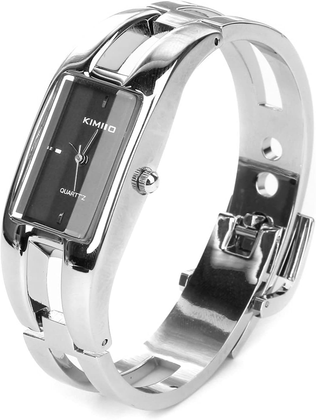 Silver Quartz Women Bangle Bracelet Wrist Watch / A Stunning Open Bangle Style Wrist Watch For Ladies