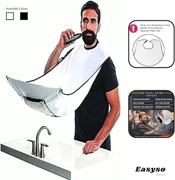 Sakal Traş Önlüğü, Standart EASYSO Sakal Kesme Örtüsü Berber/Kuaför Önlüğü Beyaz Tela Kumaş Çok Amaçlı Vantuzlu Pratik Kes & Temizle