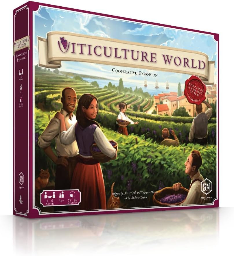 Stonemaier Games: Viticulture World: Cooperative Expansion by Mihir Shah & Francesco Testini | Add to Viticulture (Base Game) | New Board, Tiles, & Events for Shared Victory | 1-6 Players, 120 Mins