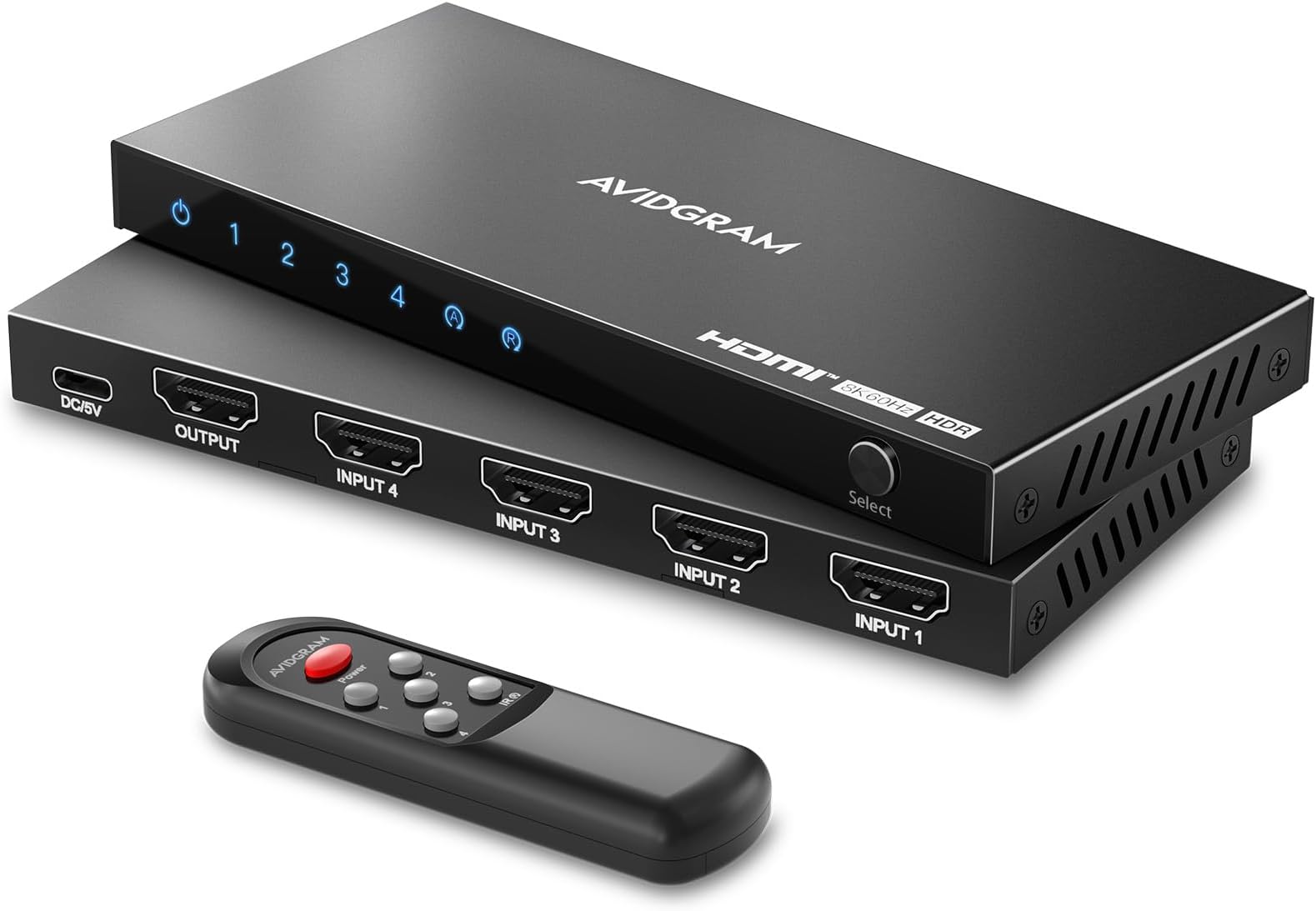 HDMI 2.1 Switch 8K 60Hz 4:4:4, AVIDGRAM HDMI Switcher 4 in 1 Out with IR Remote, 4 Port 4K 120Hz Auto HDMI Selector Hub Support 8K 48Gbps, Compatible with Xbox Series X, PS4 Pro, PS5, UHD TV, Monitor