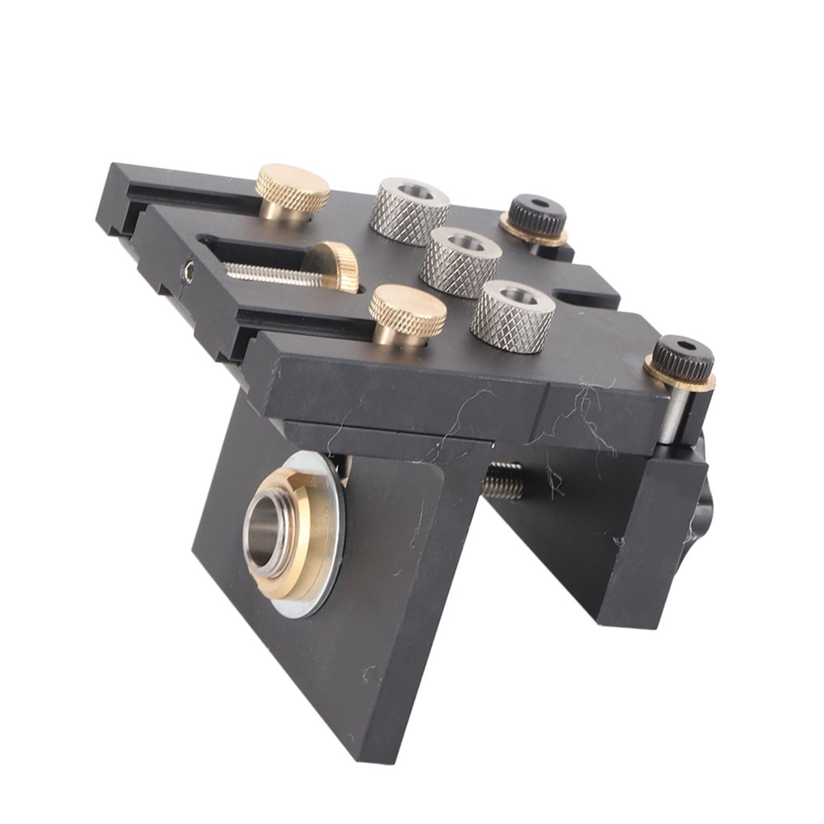 Set Guida Fori a Tasca 3-in-1, Kit Completo per Legno con Punte 6/8/10/15 mm, Alluminio Anodizzato 108x100x93 mm