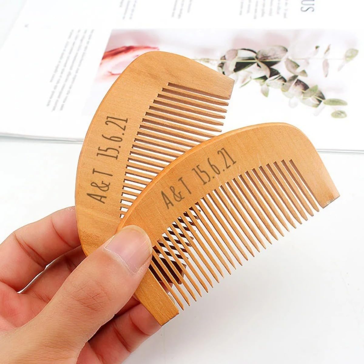 Peigne en bois personnalisé miroir en bois cadeau de mariage, fête de mariage, porte-monnaie (50 pièces)