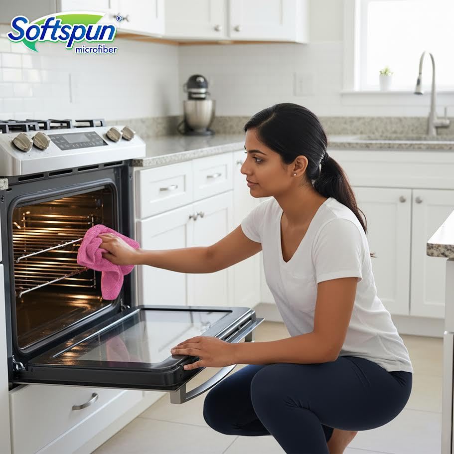 Image of SOFTSPUN Microfiber Cleaning Cloths, 4pcs 40x40cms 340GSM Pink! Highly Absorbent, Lint and Streak Free, Multi -Purpose Wash Cloth for Kitchen, Car, Window, Stainless Steel, Silverware.
