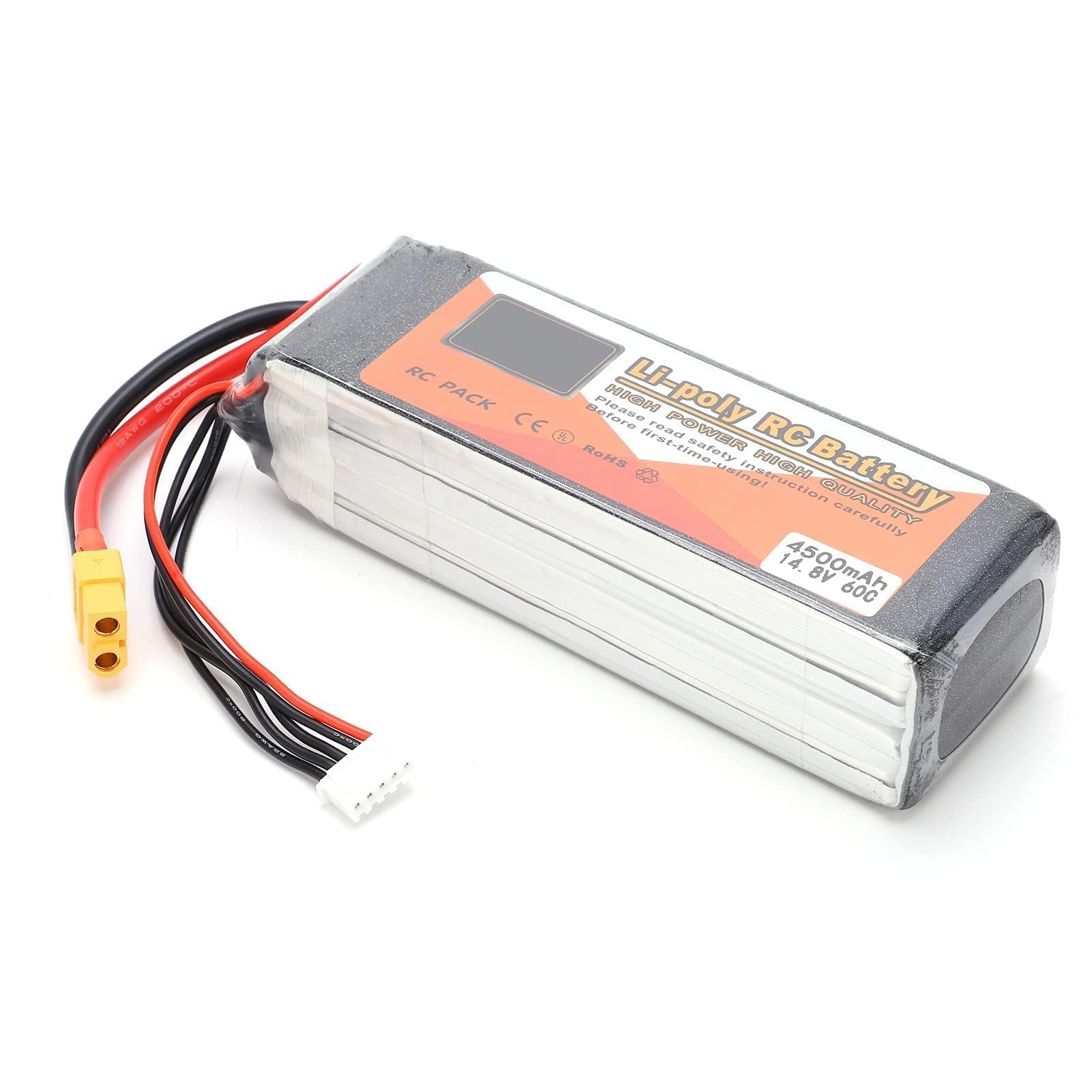 Batteria Lipo 4500mAh 4S 60C per Drone, Elicottero RC, Auto RC e Barca RC – Connettore XT60, Alta Capacità e Alta Scarica per Modellismo Aeromodellistico e Veicoli Radiocomandati