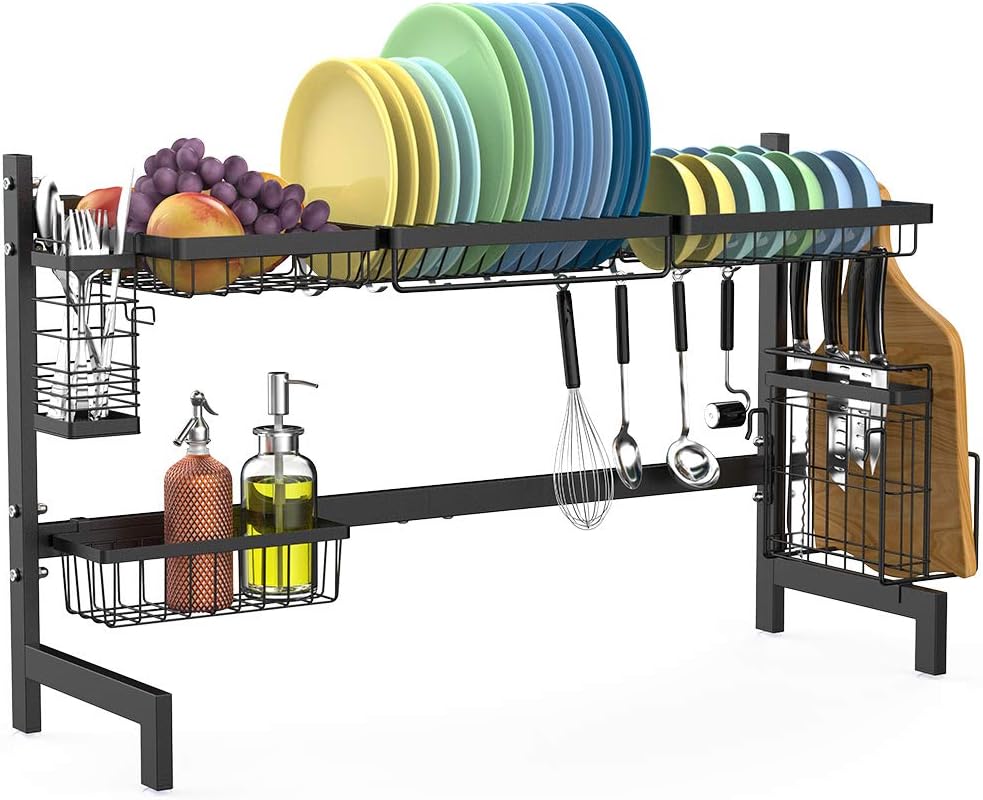 Over The Sink Dish Drying Rack, Lifinity Dish Drainer Shelf Stainless Steel Dish Rack with Utensils Holder for Kitchen Counter