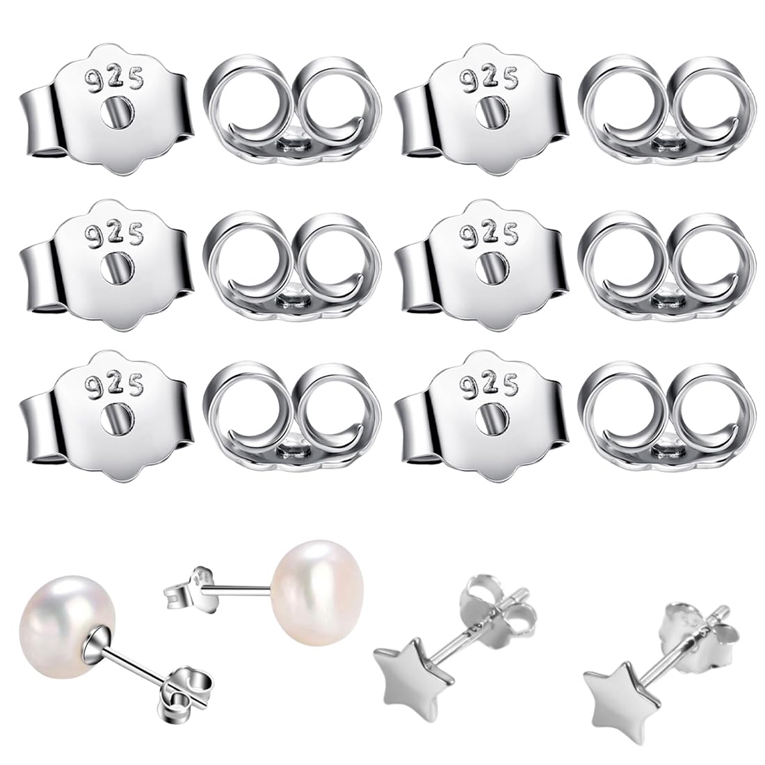 10 Paia Di Chiusure Per Orecchini In Argento 925 - Aeon Jewellery - Fermagli A Farfalla Di Sicurezza Con Panno Lucidante