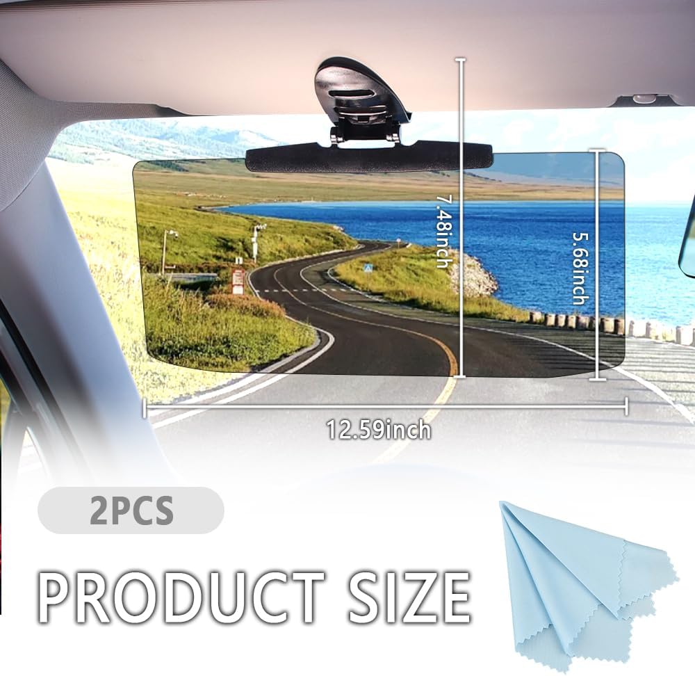 2Pcs Car Visor(Upgraded Version to Block Harmful UV Rays) Adjustable Angle, Anti-Glare 12.6'' x 6'' Safe Driving Car Accessories Sun Visor Extender, Universal for Cars, Trucks, SUVs. (2Pcs)