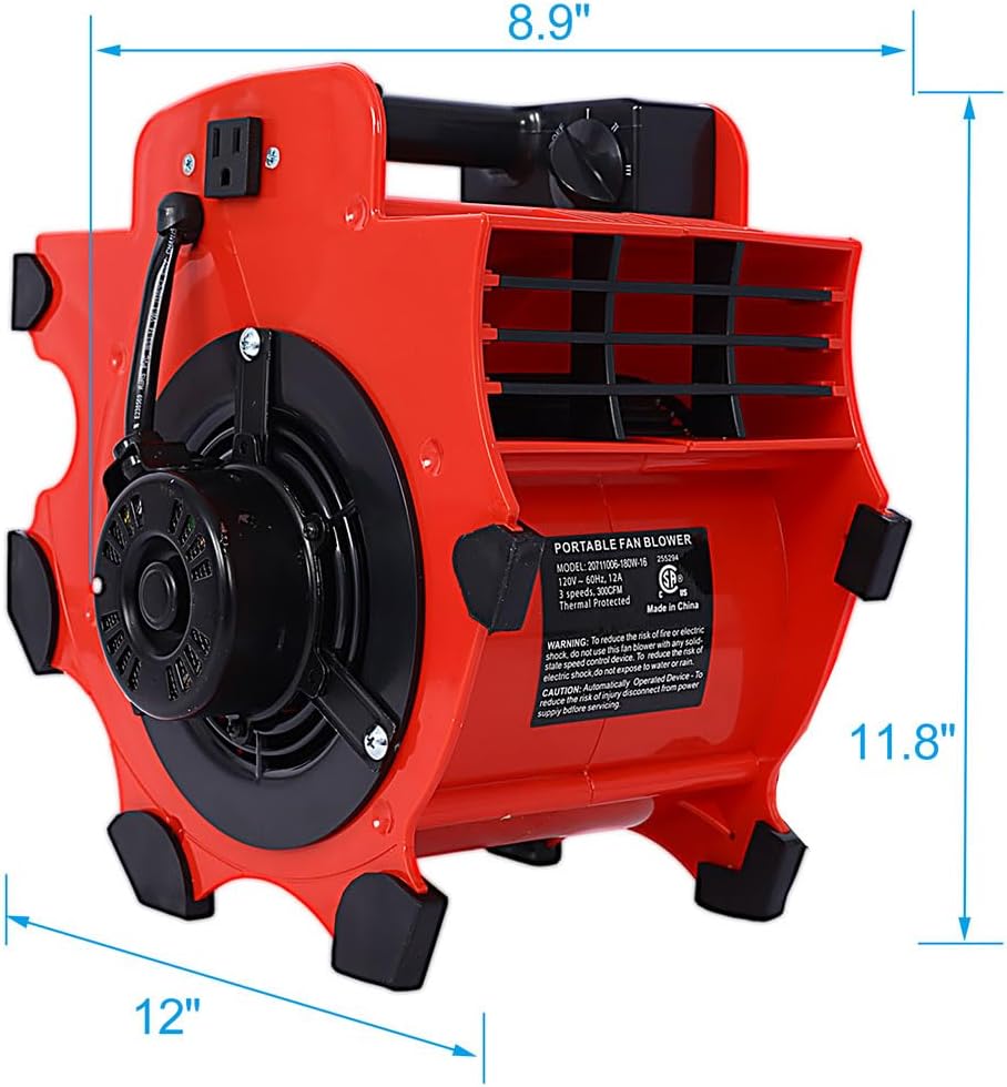 Air Mover, 3-Speed Heavy-Duty Floor Blower Fan and Carpet Dryer with 4 Different Angles Portable Air Mover Floor, Carpet Dryer, Floor Fan, Blower, for Janitorial, Home, Commercial Use