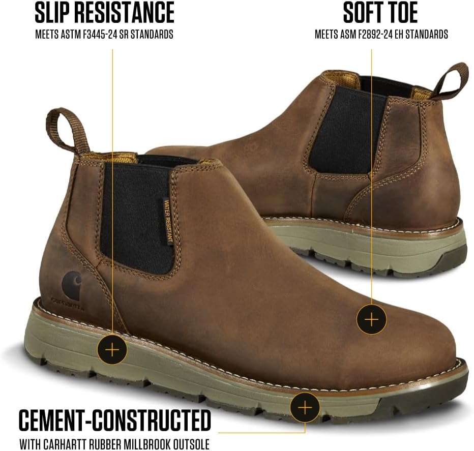 Carhartt Millbrook Water Resistant Romeo Work Boots for Men with 4" Shaft, FastDry & Slip-Resistant Wedge Outsole, EH Rated