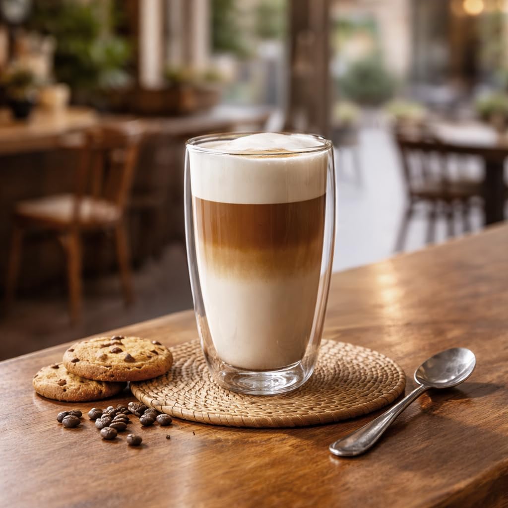 Creano Thermogläser doppelwandig 400ml „DG-SH“, 12er Set, große doppelwandige Gläser aus Borosilikatglas, Kaffeegläser, Teegläser, Latte Macchiato Gläser