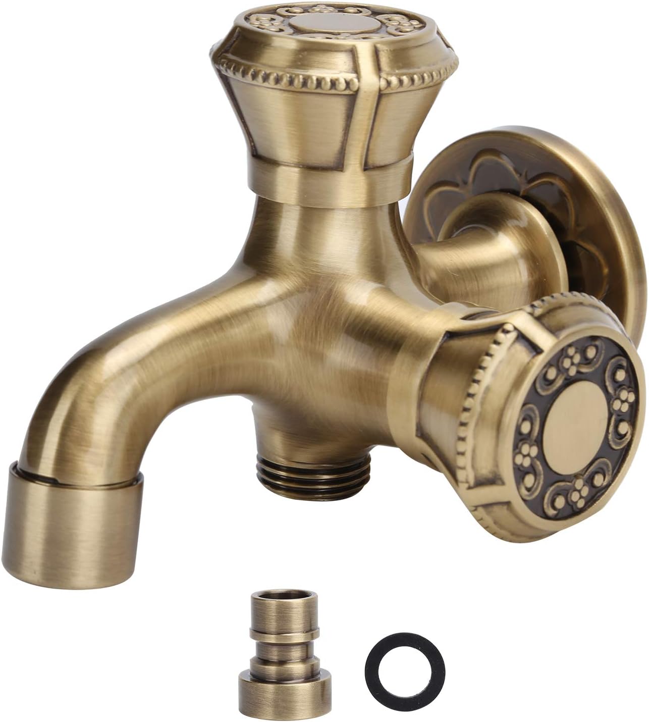 Rubinetto Doppio Giardino In Ottone Antico - Montaggio A Parete G1/2 Per Esterni