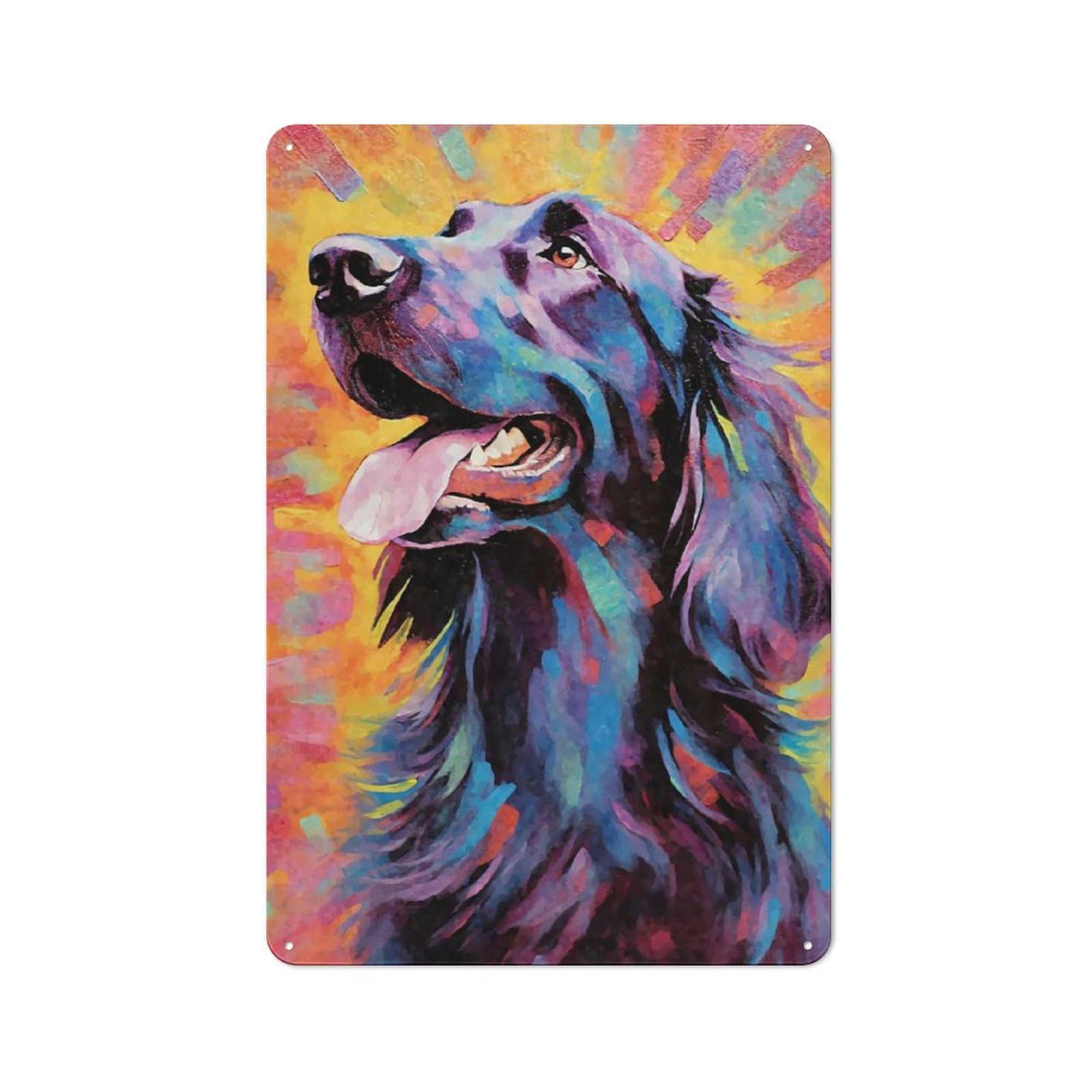 Junmoney Colorful Flatcoated Dog Retro Tin Wall Plaque 30X20cm For Dining Room Or Kitchen, For Home Decor Collectors
