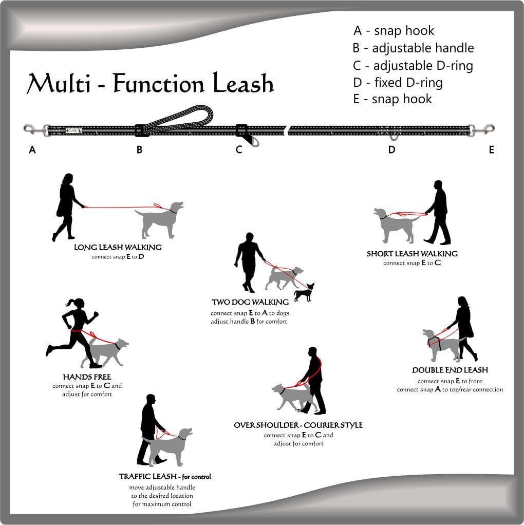 4GUYS Total Control, Multi-Function, Hands-Free Dog Leash, Easy Control for Large and Medium Dogs, No Pull Harness Hiking Walking Running, Safety Reflective Leash at Nighttime