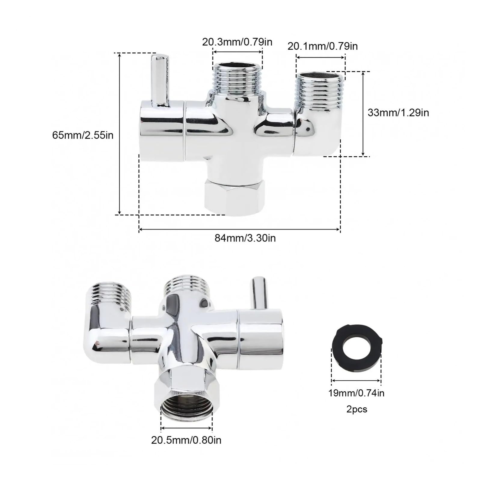 Convertidor adaptador de válvula desviadora de latón de 3 vías G1/2in for cabezal de ducha, distribución de agua de tres vías, piezas de baño for el hogar