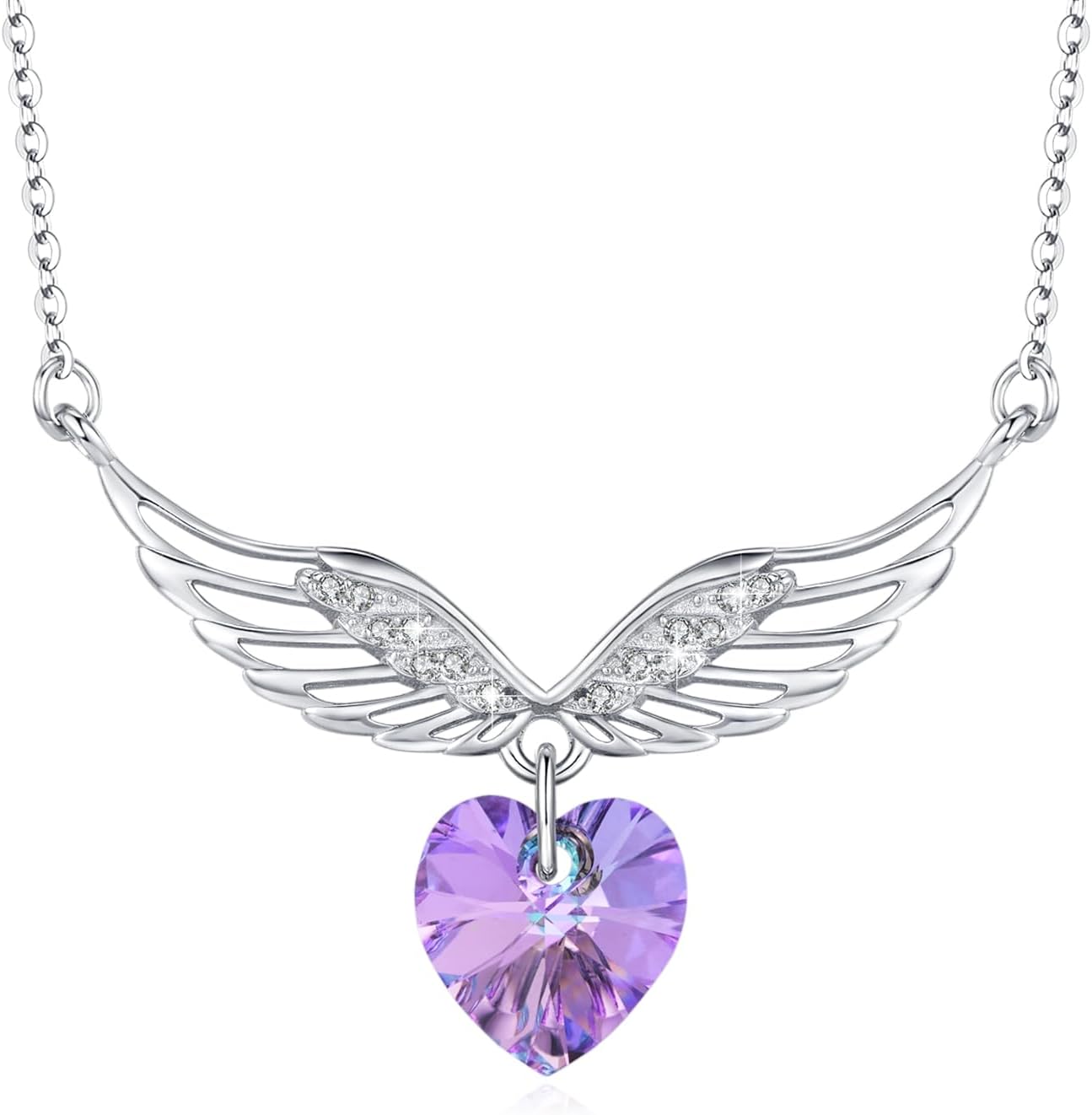 Angel Wings/Witches Knot/Eye of Horus/Cross Necklace 925 Sterling Silver Guardian Angel Wings with Crystal Pendant Necklace Amulet Jewelry Gift for Women Girls