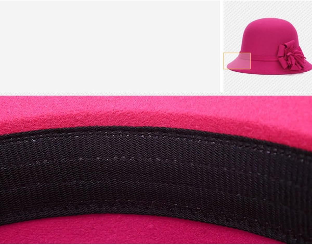 Bucket Hat for Women, Elegant Flower Winter Adjustable Felt Cloche Hat Vintage Warm Church Fedora Cap - Image 6