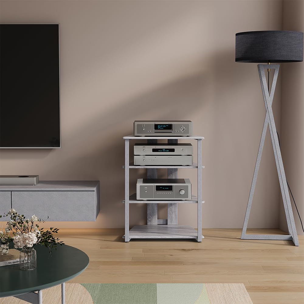 Vicco Ripiano portaoggetti Tonar, Grigio, 61 x 78 cm 4 ripiani aperti, adatto per la conservazione di dispositivi Hi-Fi e apparecchi multimediali