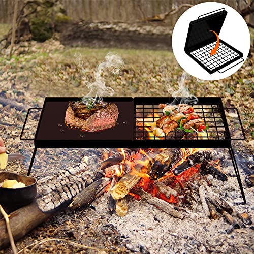 Heavy Duty 24" Folding Campfire Grill, Versatile Camp Fire Grill With Folding Grill Campfire Cooking Equipment, Camping Grill Grate And Griddle For Travel, Outdoor Cooking, Bbq And Picnic Camping #TOP6