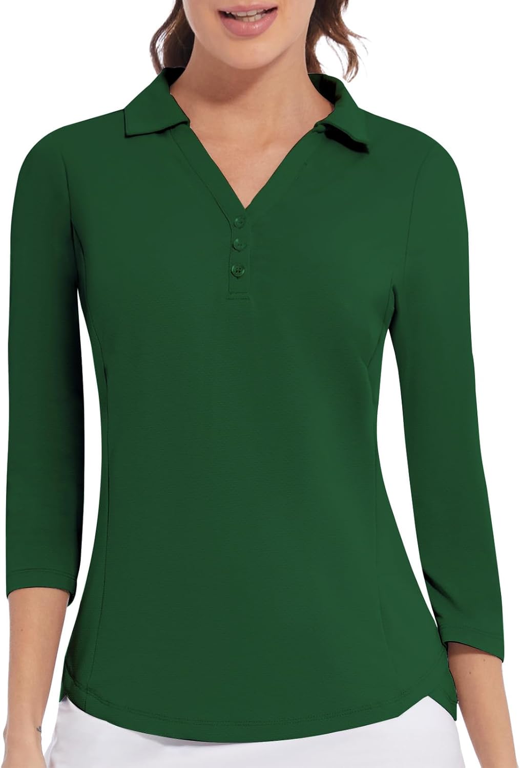 Women's Polo Shirt 3/4 Long Sleeve Golf Quick Dry T Shirts UPF 50+ Athletic Casual Work Shirts Tops for Women