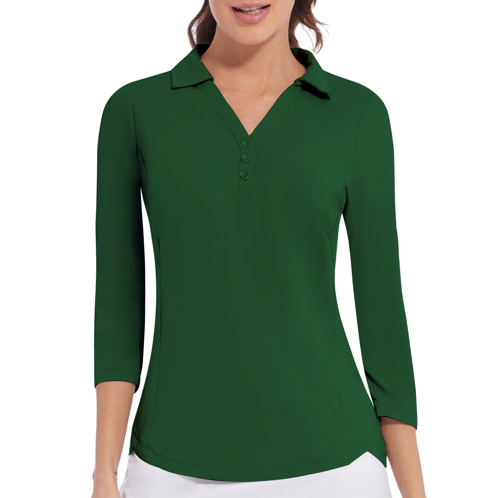 Women's Polo Shirt 3/4 Long Sleeve Golf Quick Dry T Shirts UPF 50+ Athletic Casual Work Shirts Tops for Women Small 3/4 Sleeve-blackish Green