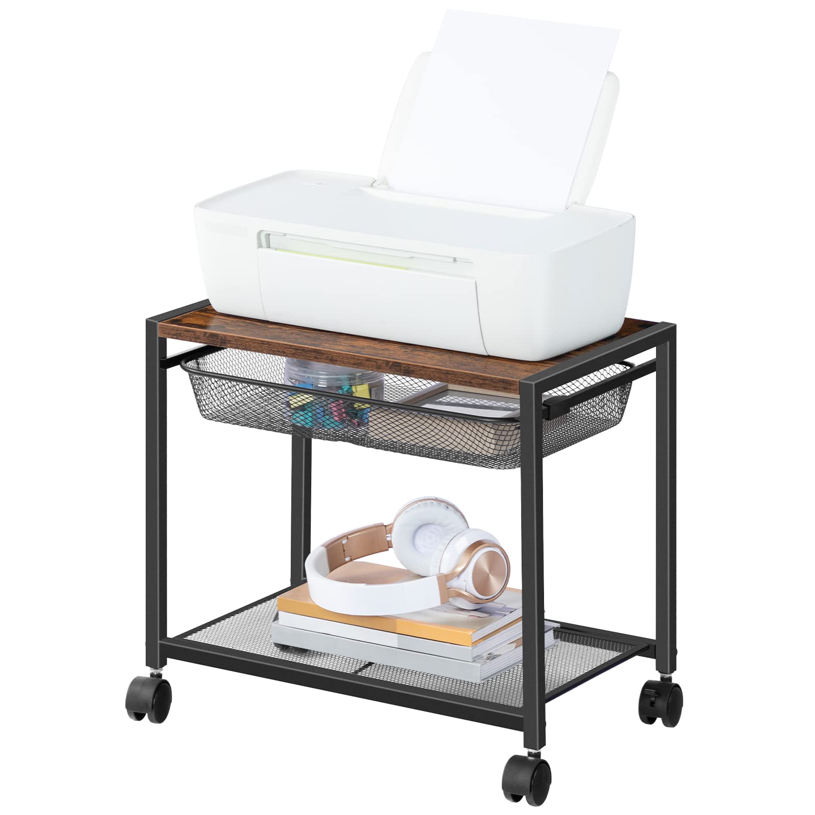 Printer Stand With 2 Tier Wood Printer Shelf Desktop Organizer For - View #6