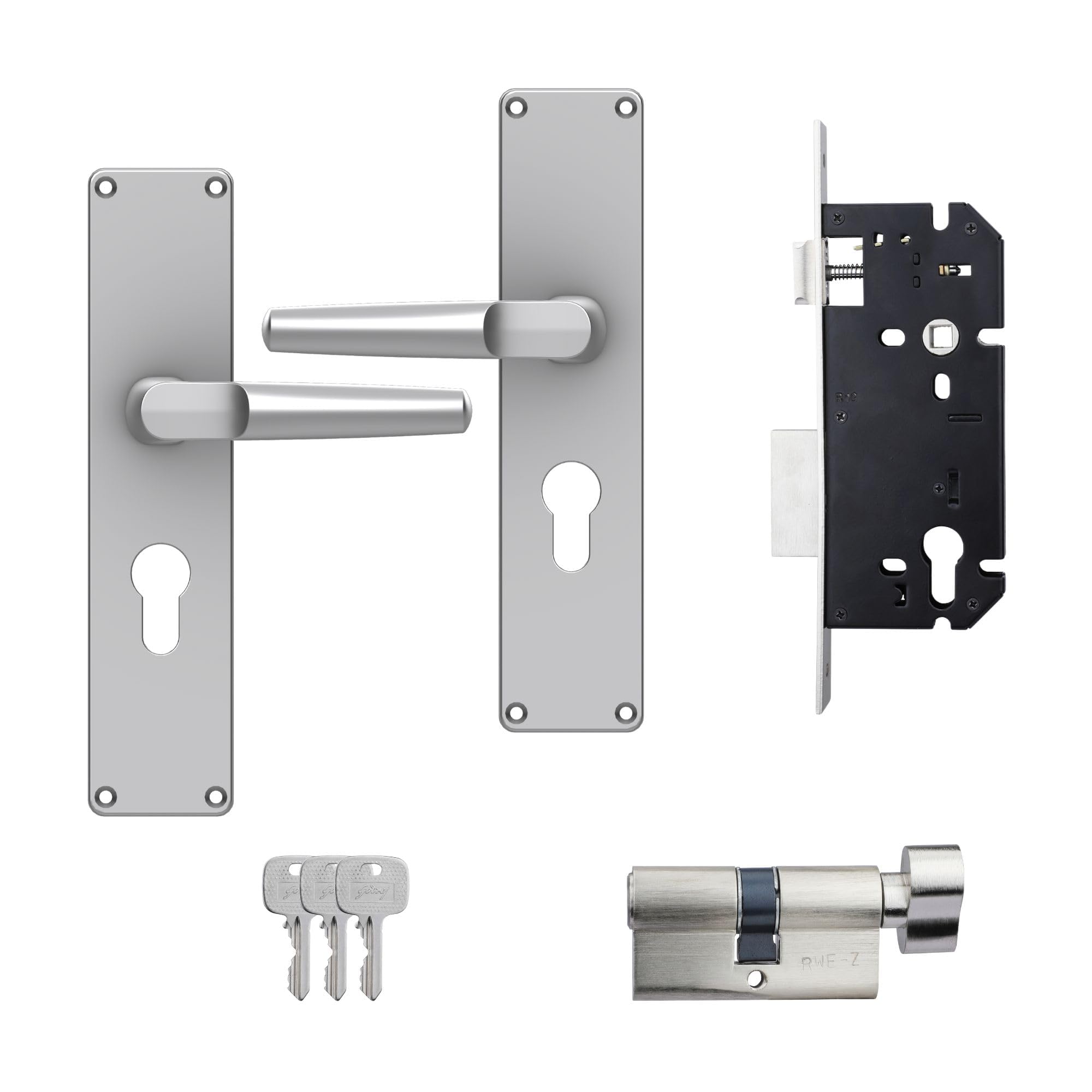 Godrej Mortise Lock I Handle Set 1CK EM02 I Satin Steel Finish I Pin Cylinder Technology I 3 Keys I Double Throw I Left/Right Handed Door Operation I Mortise Lock with Latch for Home | 1 Year Warranty — Amazon image 9