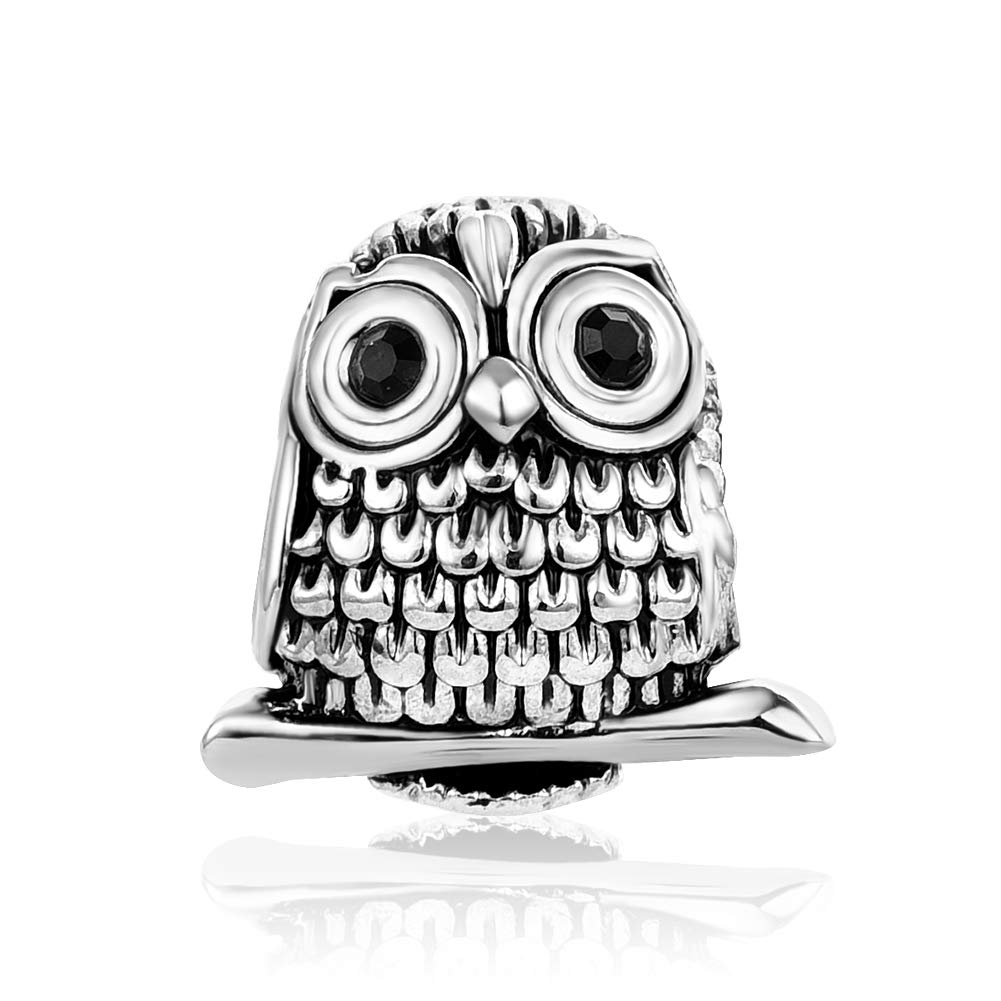 Black Blue Happy Graduate Owl Charm for Bracelets for Women Girls Birthday Wisdon Animal Bead Charm-image-2
