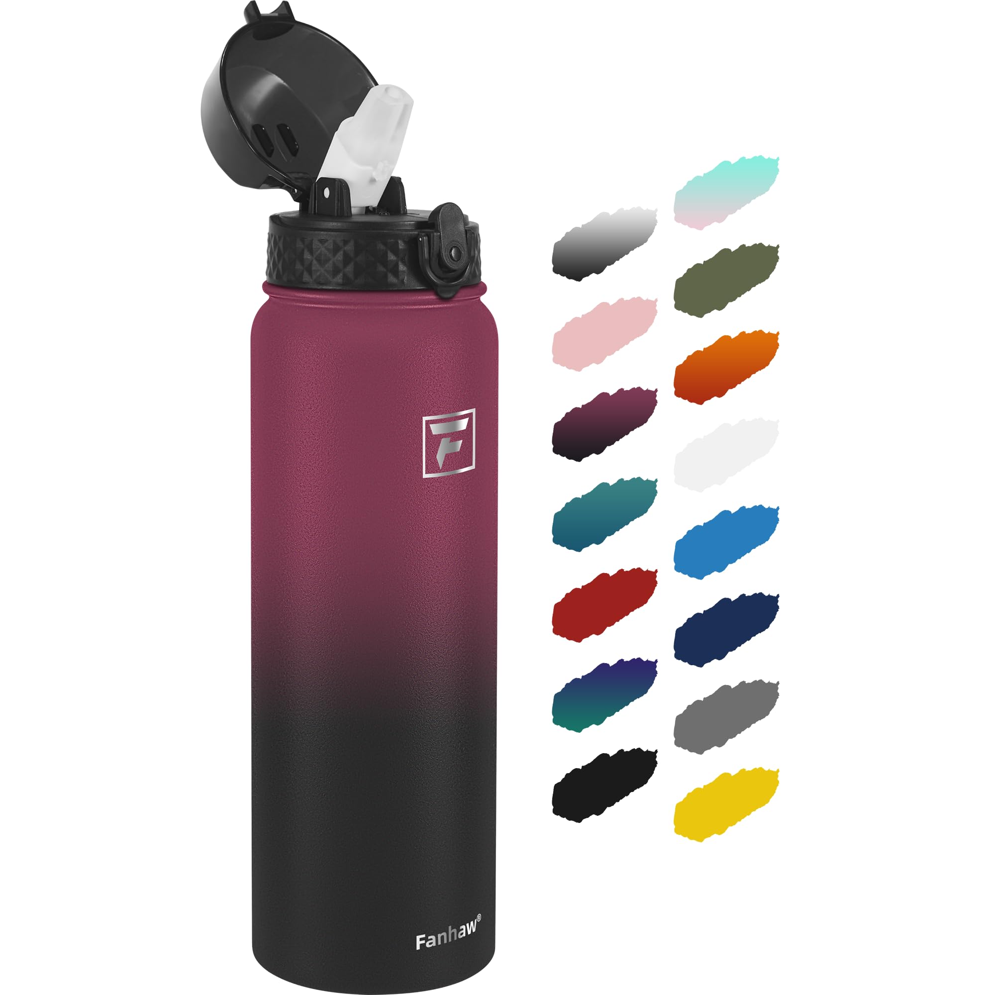 Fanhaw 32oz Kids Stainless Steel Water Bottle with Straw Lid, Red Black