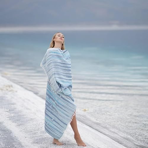 Miniatura 6 de BAGNO MILANO Toallas de playa de algodón turco orgánico, suaves, de secado rápido, de gran tamaño, para playa, yoga, spa, piscina (azul maia, toalla