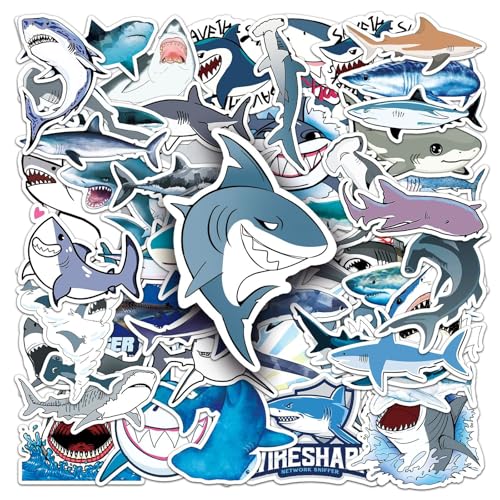 50pcs Shark Theme Waterproof Vinyl Stickers - Suitable for Water Bottles Cups Laptops Rollers Diaries Scrapbooks Bikes Skateboards Luggage