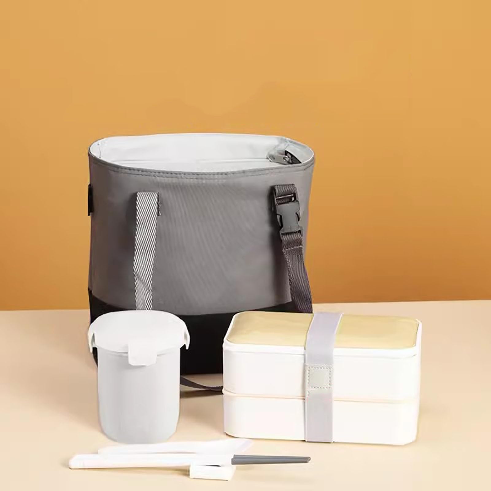 Bento box, Bolsa de Almuerzo Aislada, Fiambrera Apilables, Lonchera Grande con Cubiertos y Divisores, taza de sopa Separada, Sellada(White)