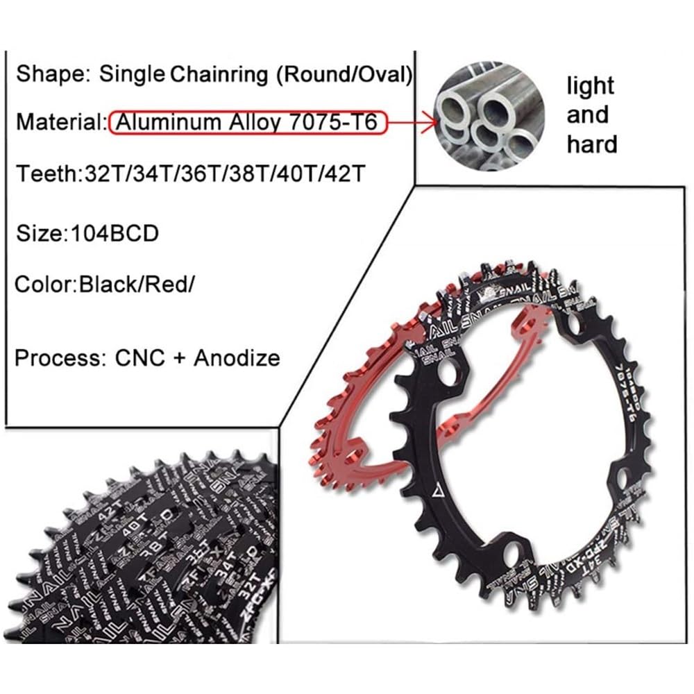 Monocorona MTB Rotondo 104BCD Corona Larga 32T 34T 36T 38 Denti Guarnitura Bicicletta 104 BCD Monoplate Bike Plate