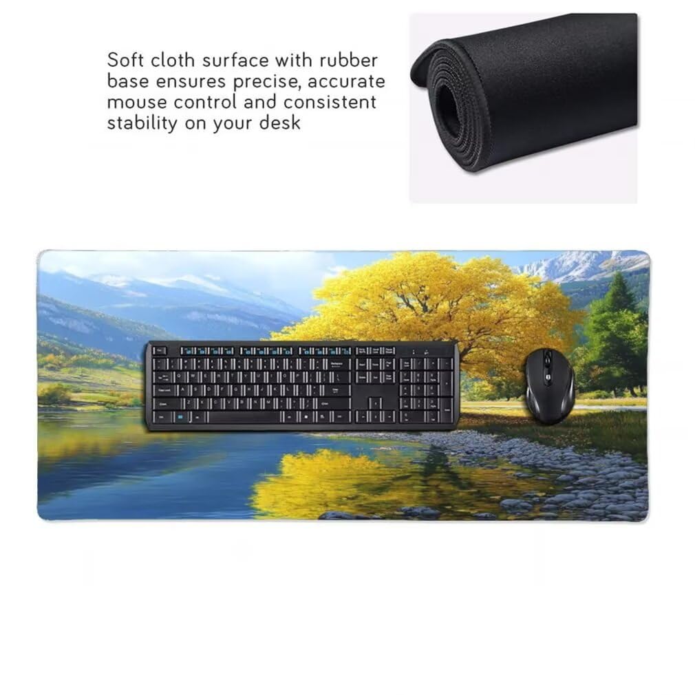 Alfombrilla Raton XXL 1000 x 500 x 3 mm, Mouse Pad Grande Gaming, Alfombrilla de Raton Árbol Dorado Mousepad Lavable Desk Mat para Juegos Y Oficina, Impermeable y Antideslizante (Paisaje) -MP1561