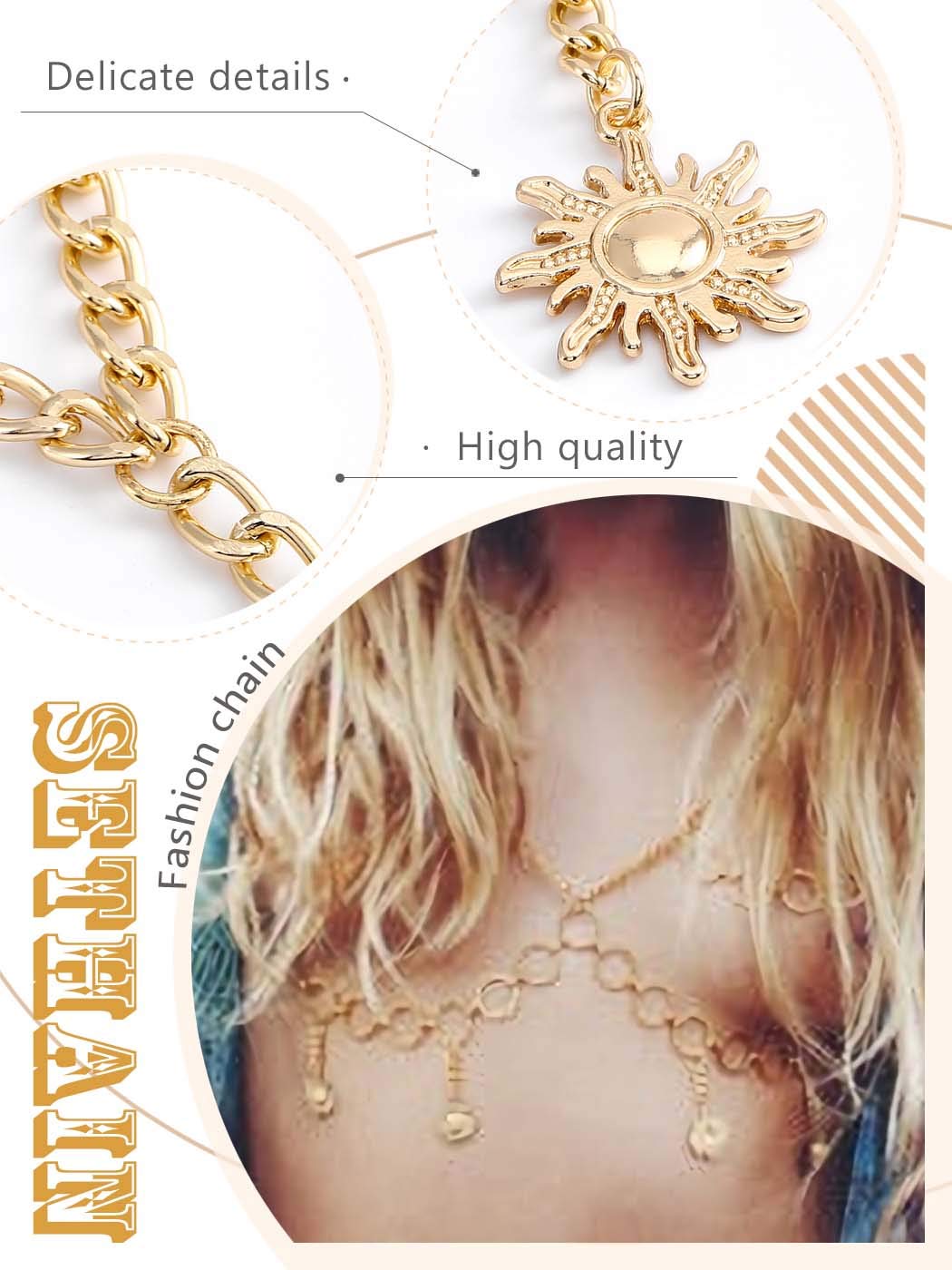 Sethain Boho Cuerpo Cadena Sostén Oro Borla Cadenas Colgante Accesorios para el cuerpo Circulo Joyería para mujeres y niñas