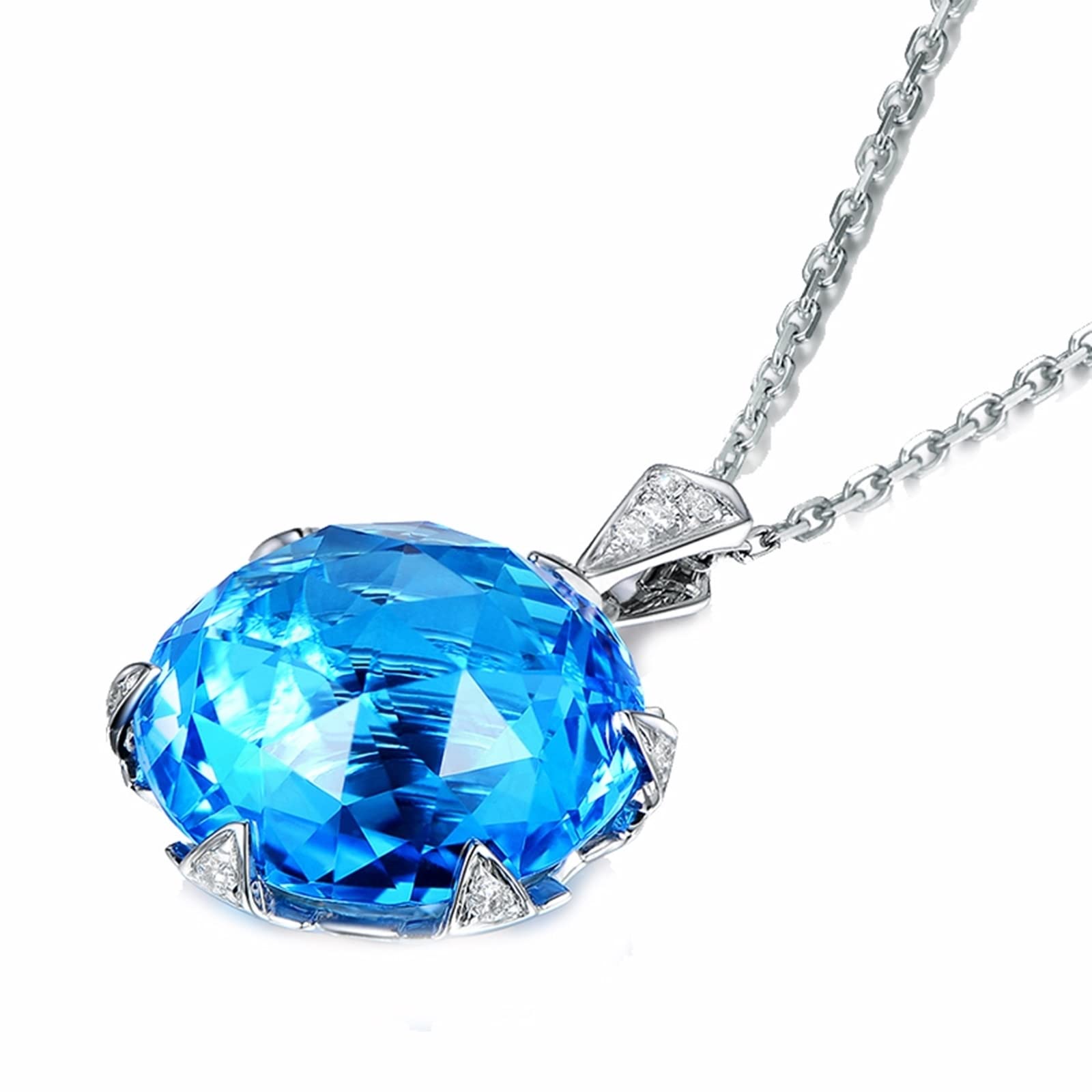 Echtgold Kette mit Anhänger Damen, Halskette Anhänger Gold Weißgold Rund mit Topas 15ct Halsketten mit Anhänger