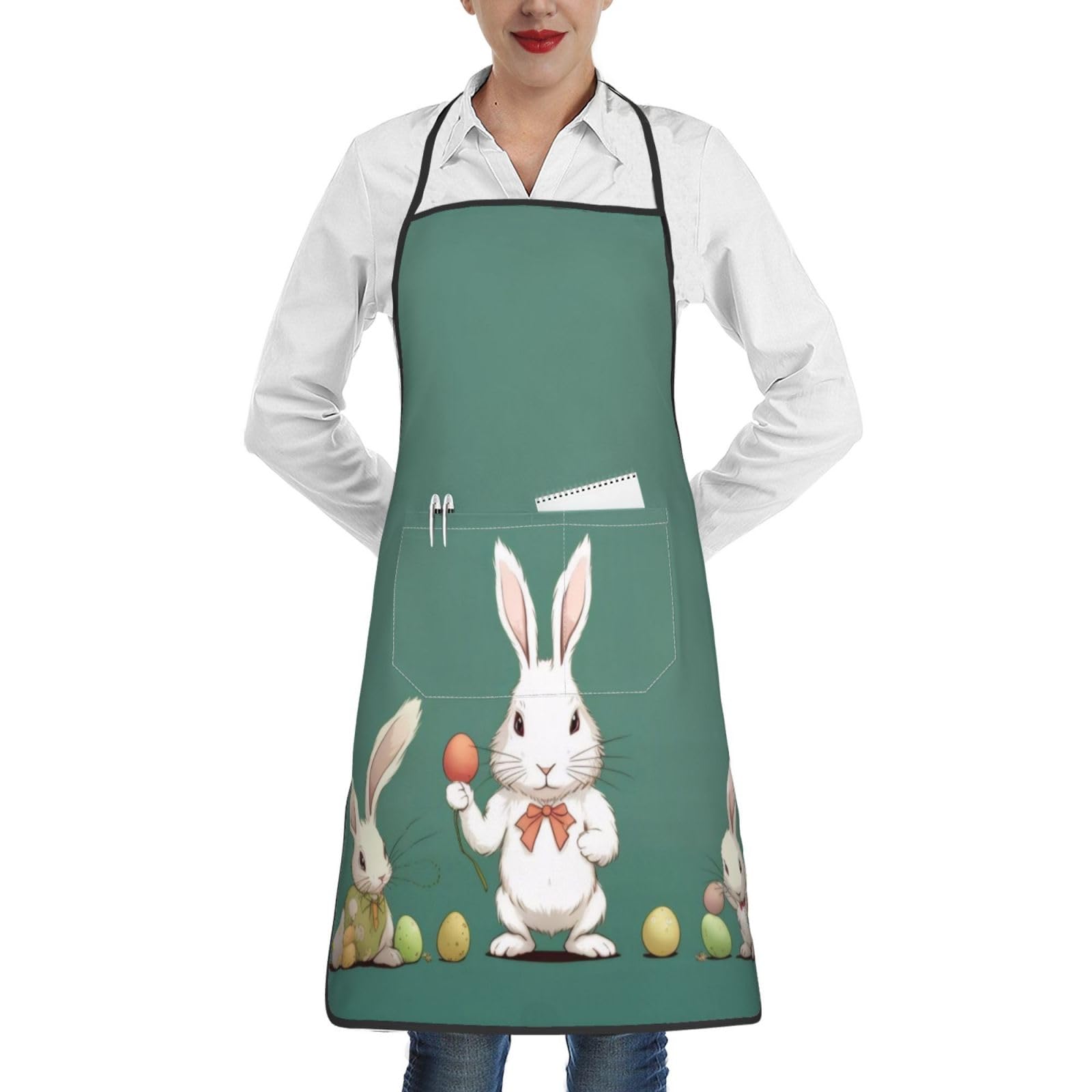 BKTRAVERPT Fashion Easter Bunny Apron - Waterproof Adjustable Large Bib Aprons With Pockets For Women & Men, Cooking Kitchen Apron For Chef, Bbq, Baking, Waitress, Restaurant, Coffee House