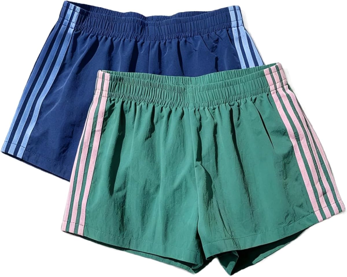 MakeMeChic Women's 2 Pack Striped Track Shorts Running Athletic Shorts | Summer, Workout, Shorts with Stripes on Side