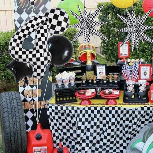Image of TONIFUL 4th Birthday Balloons Kit 40 Inch Checkered Number 4 Foil Balloon
