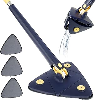 Adjustable Mop, 360° Rotatable Adjustable Cleaning Mop, Rotable Triangle Cleaning Mop with Automatic Water Squeezing Function, Wall Mop with 2 Mop Cloth for Floor Wall Window Cleaning