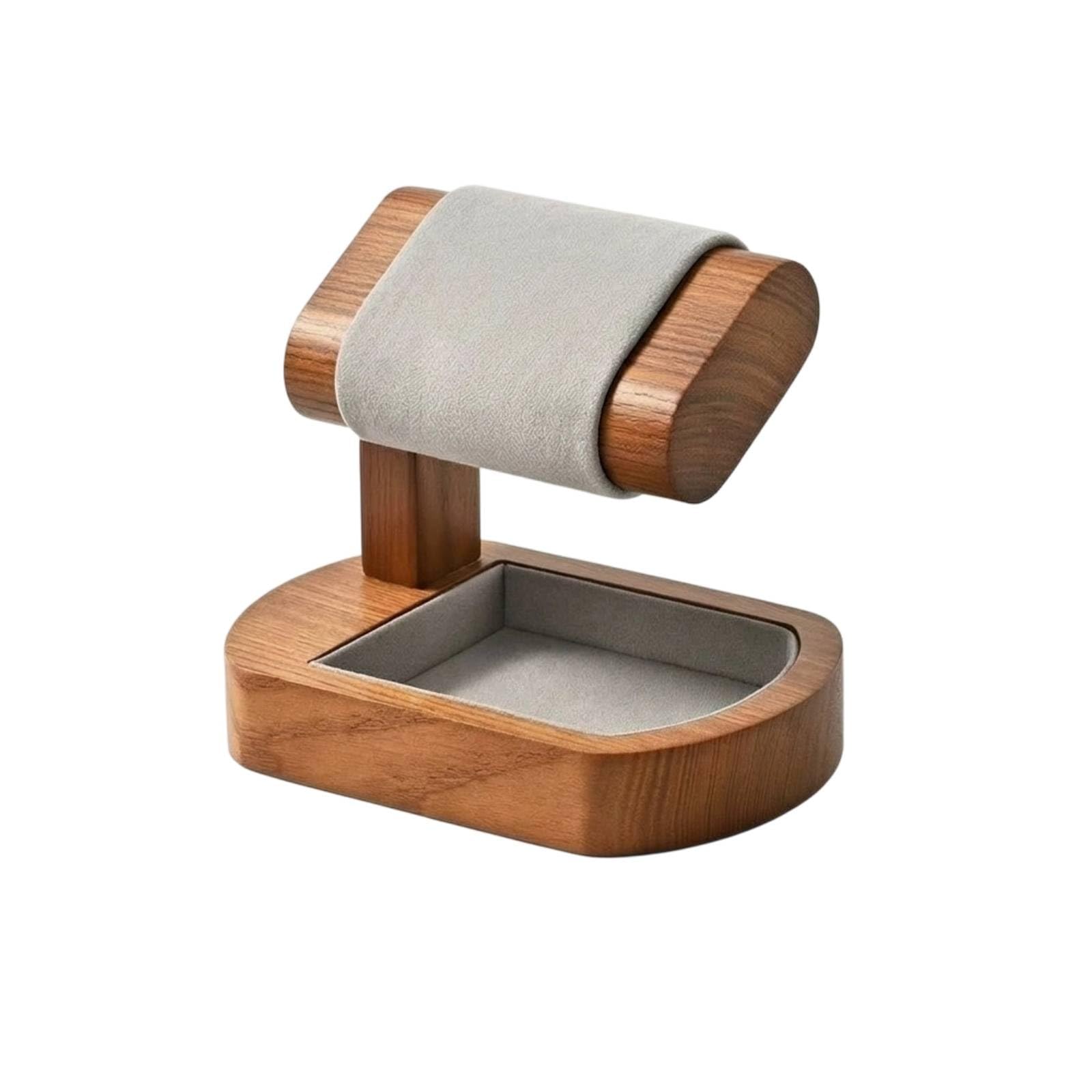 Supporto Orologio Espositore Portaorologi Stand Salvaspazio Base Legno Cradle Imbottita Microfibra a 360 Gradi Adatto a Comodino Toeletta Banco