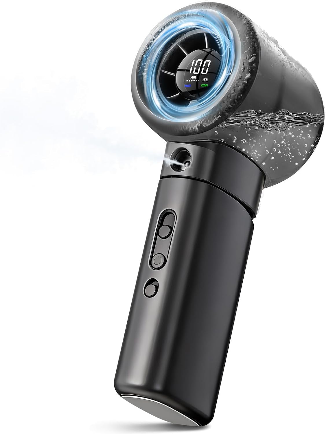 Portable Misting Fan Handheld Powerful Turbo Fan, 100 Speeds, 6000mAh Rechargeable Battery, LED Display, Spray Mist Personal Mini Fan for Travel, Beach, Outdoor Camping (Carbon Cool)