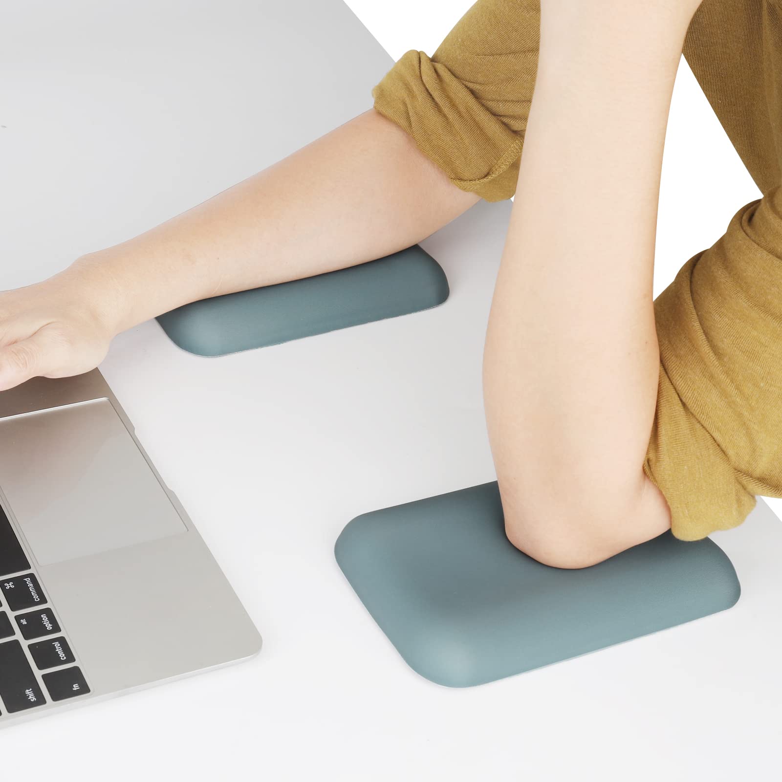 LeoleeGreen Ergonomic Elbow Rest Pads for Desk, 2 Packs with Memory Foam & Non-Slip Base, Minimalist Style, Milk Silk Fabric