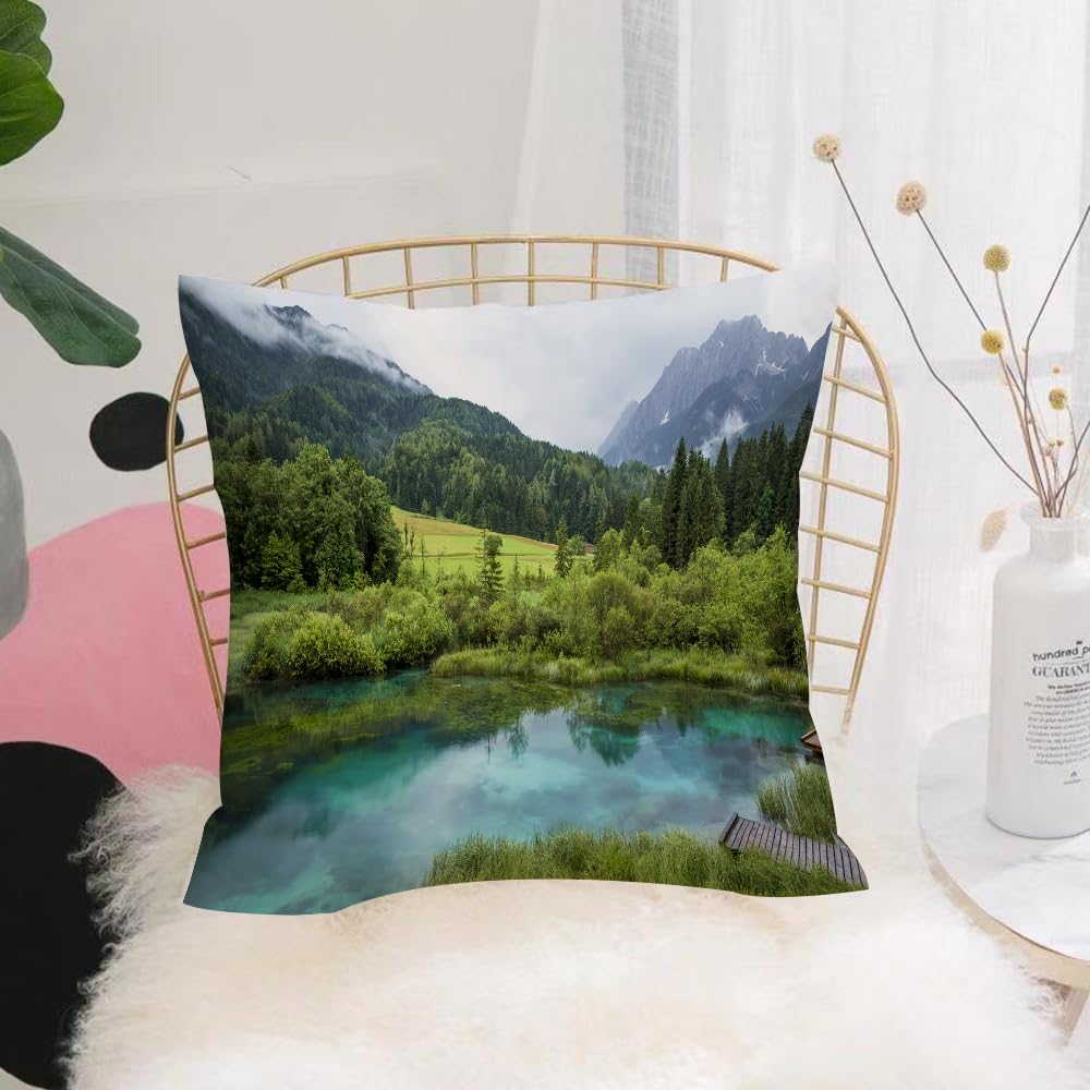 HYMSXW Cushion Cover,Throw Pillow Case Home Decorative for Living Room Bedroom Sofa Chair 20X20 Inch,Idyllic landscape photo of Zelenci pond near Kranjska Gora in Slovenia,Pillowcase 50X50cm
