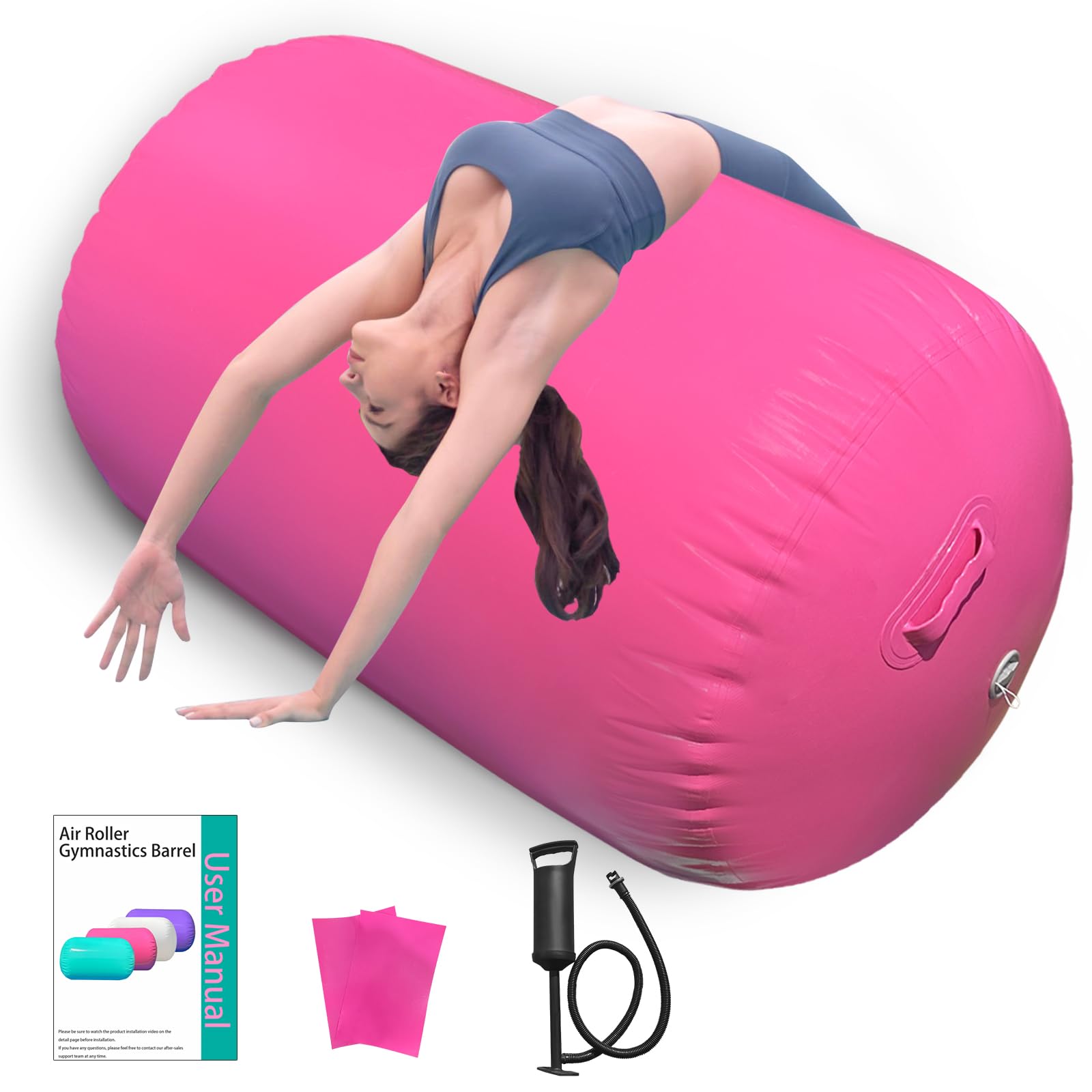 Air Roller Gymnastics Barrel, Inflatable Tumbling Equipment for Girls, Back Handspring & Backbend Trainer Mat for Cheerleading & Home Practice (
