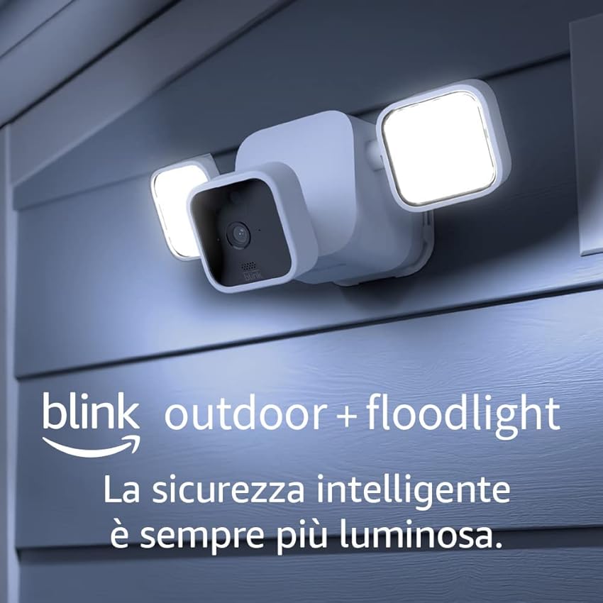 Immagine del prodotto Blink Outdoor + Floodlight | Supporto con faretti HD wireless a batteria e videocamera di sicurezza intelligente, 700 lumen, rilevazione di movimento, rapida configurazione | Kit con 1 videocamera