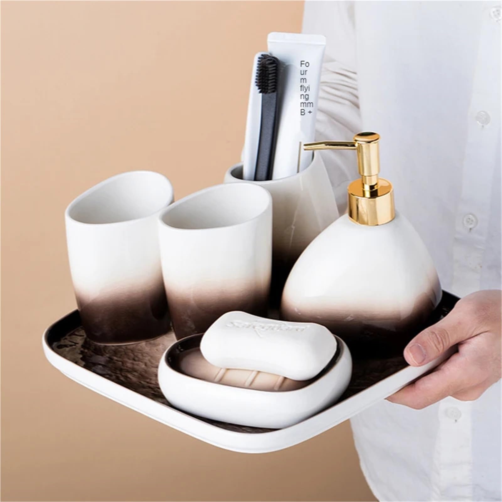 Dispensador de Jabon Set de artículos Sanitarios cerámica, Taza for Cepillo Dientes, dispensador loción, jabonera, Soporte for, Traje baño(Blue)
